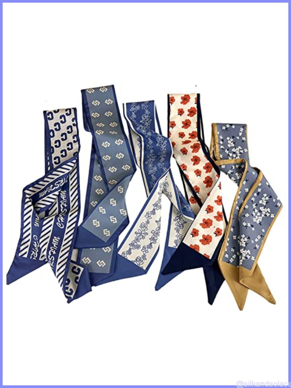 Silk Headbands for Women Set of 5 Hair Scarves Elastic Yoga Running